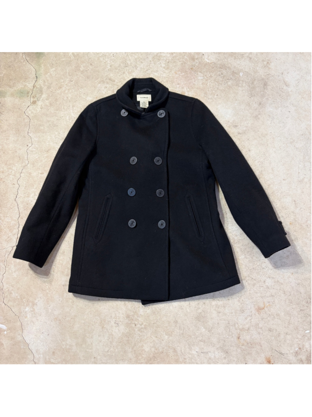 L.L.Bean Black Pea Coat Women’s Size 10 Regular Lambswool Double Breasted